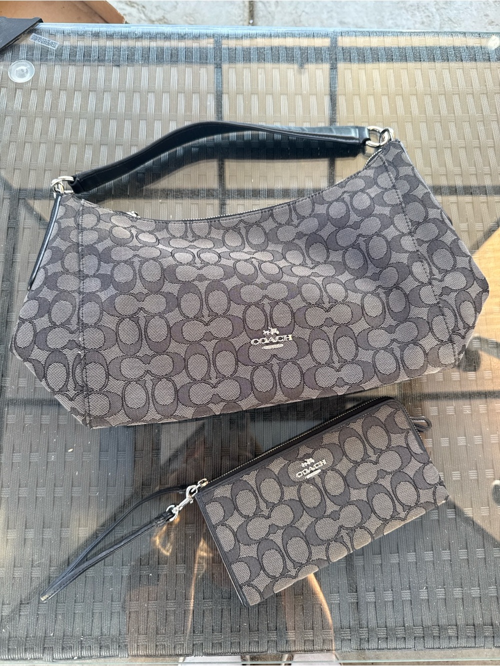 Coach Signature Canvas Shoulder Bag with Matching Wristlet